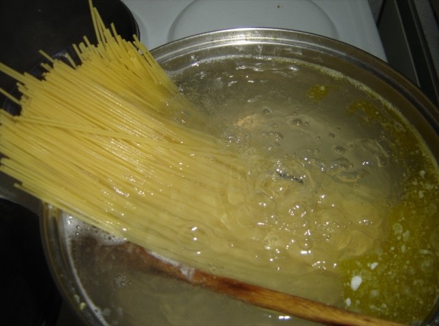 Pasta boiling in a pot of water
