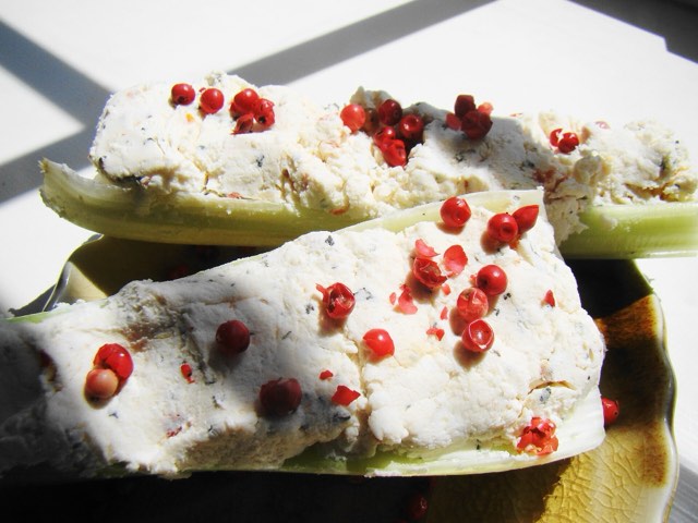 Celery sticks filled with blended blue cheese