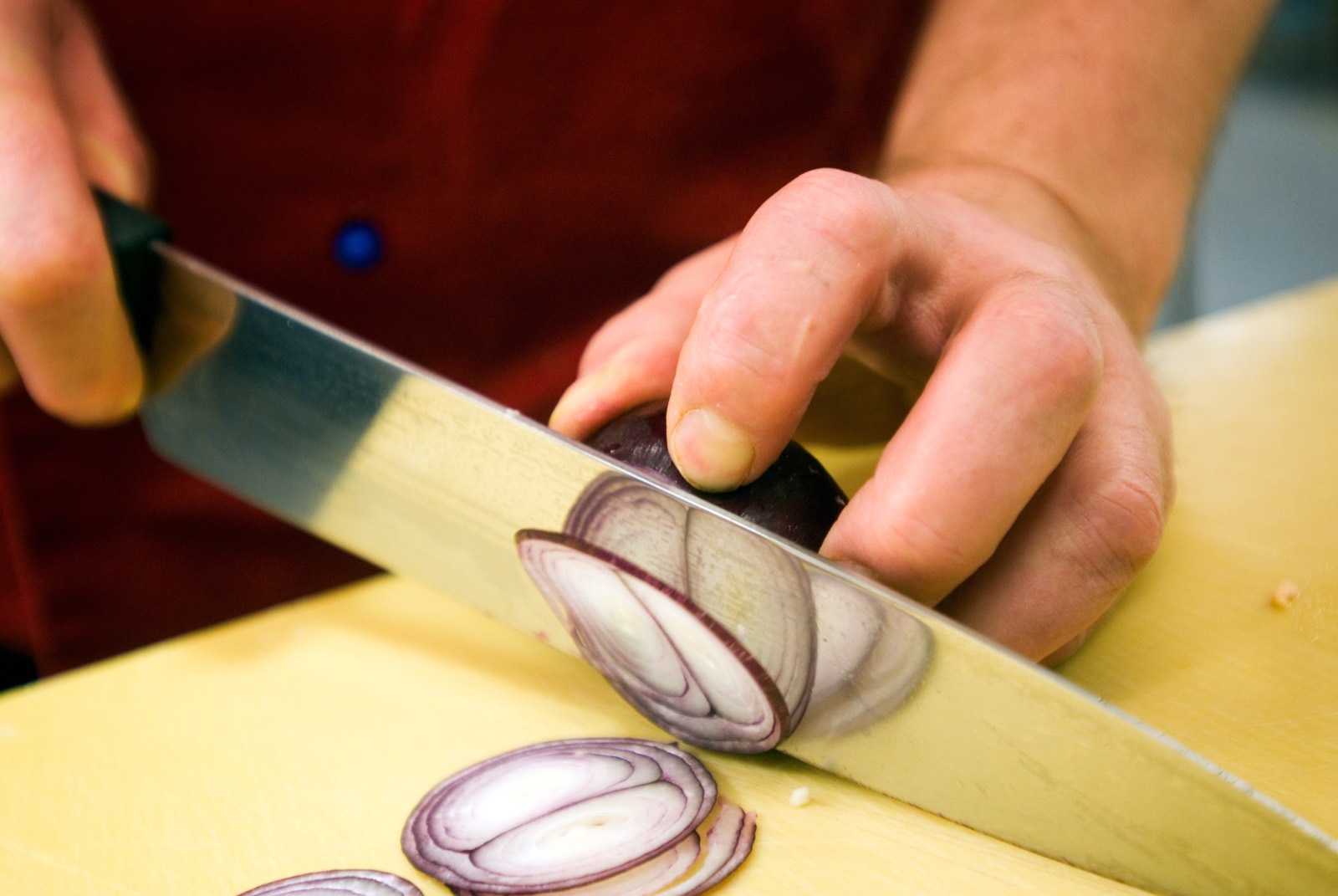 Chopping vegetables on a cutting board