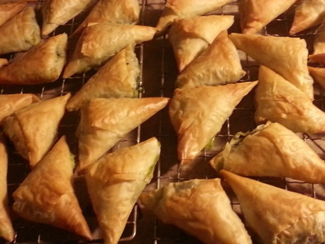 Spinach and feta fillo triangle pies