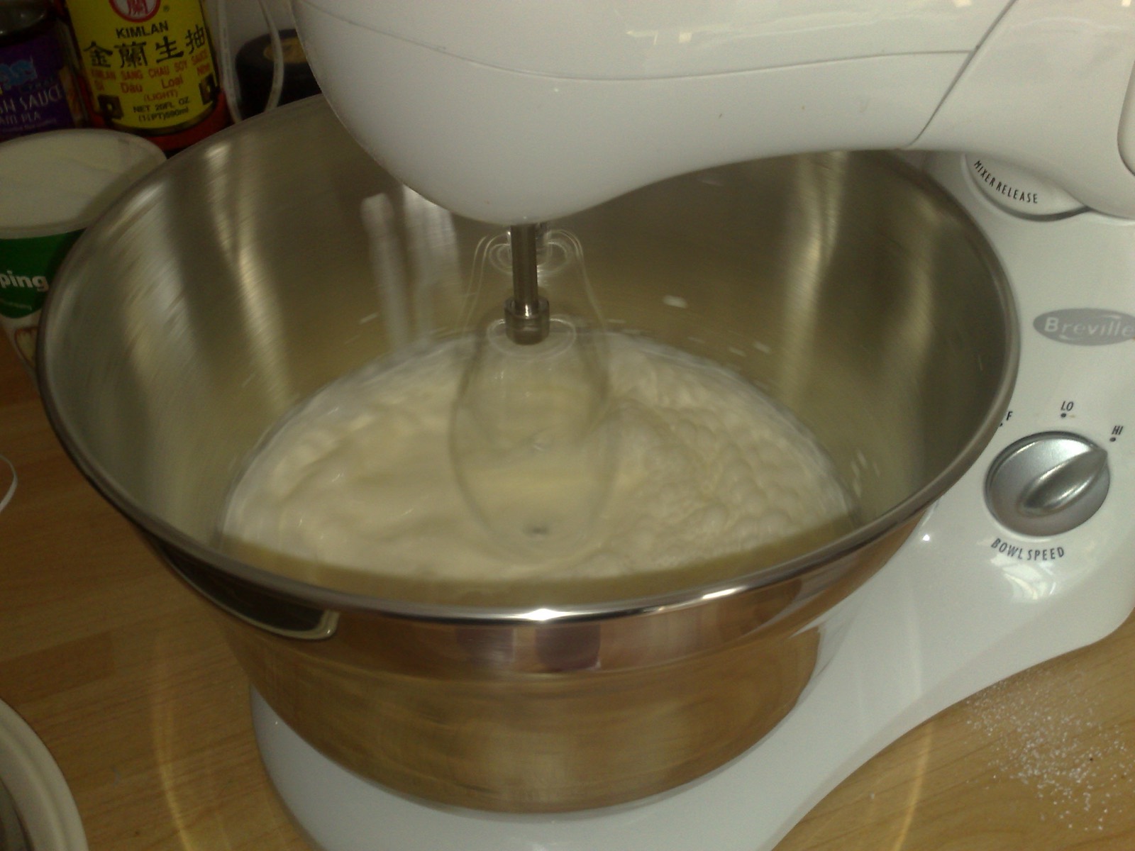 Cream being whipped to soft peaks
