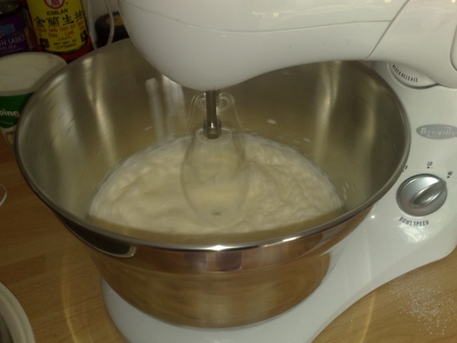 Cream being whipped to soft peaks